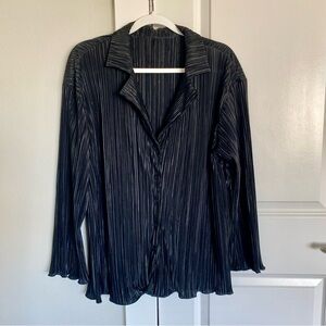 No Brand Plisse Casual Shabby Chic Oversized Minimal Long Sleeve Button Down Top